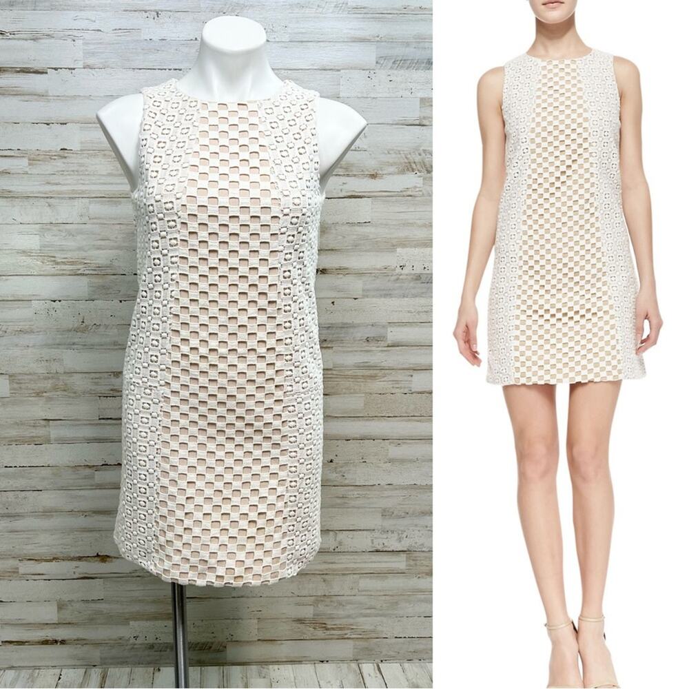 Tibi Sonoran Sleeveless Eyelet Shift Dress Size 0 Ivory Overlay Neutral Cotton